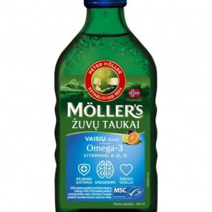 MOLLER'S OMEGA-3 žuvų taukai, vaisių skonio, 250 ML
