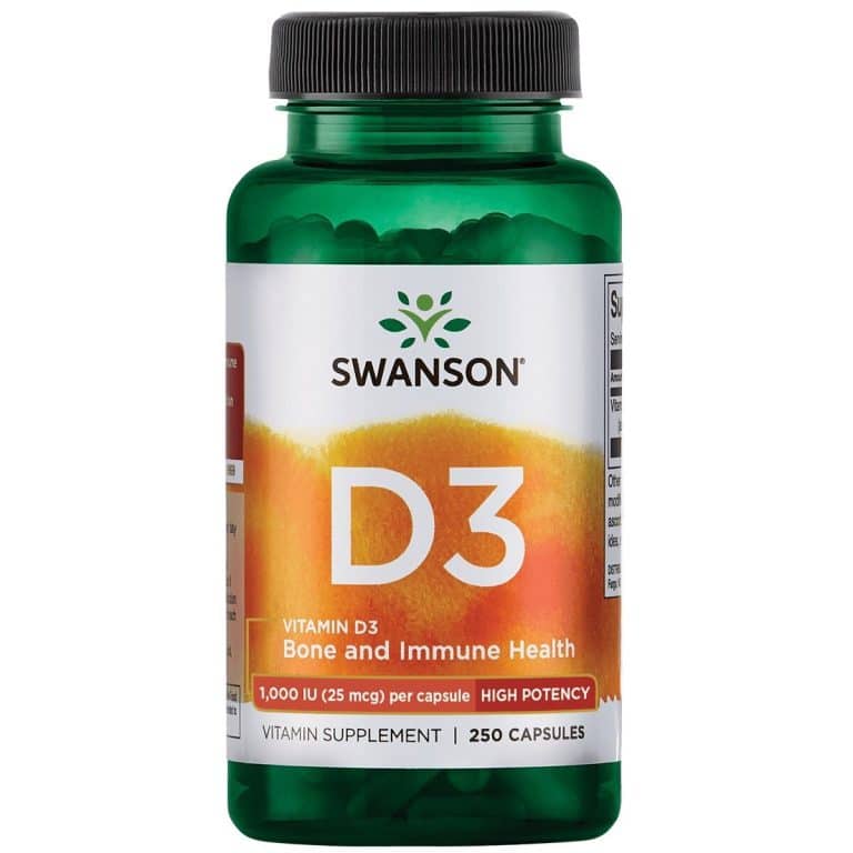 Vitaminas D3 Swanson 1000 TV 250 kapsulių pakuotė – maisto papildas kaulams ir imunitetui
