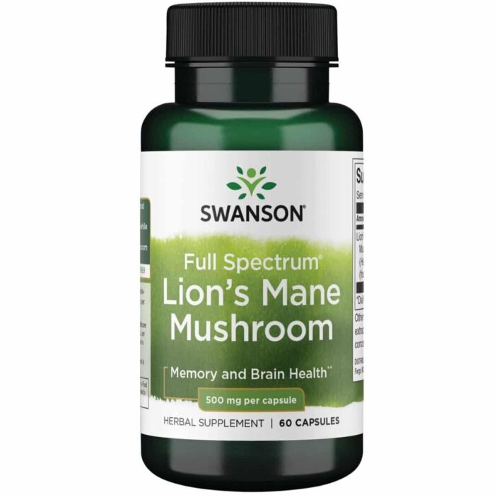 lions-mane-liuto-karciai-500mg-60-swanson Lion’s Mane 500 mg 60 kapsulių Swanson – natūralus Hericium erinaceus grybas beta-gliukanams, JAV gamyba