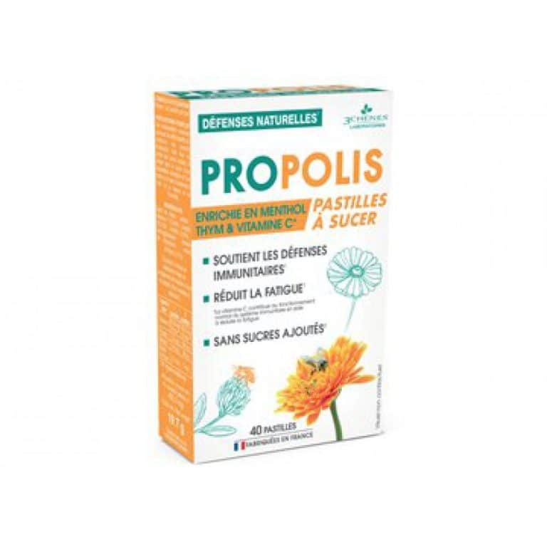 3C Pharma Propolis 40 čiulpiamų tablečių be cukraus pakuotė gerklės skausmo malšinimui