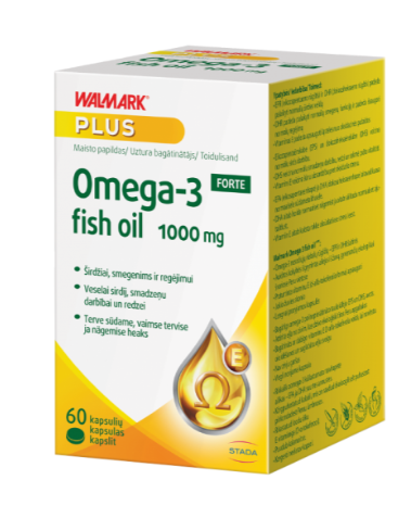76448 WALMARK OMEGA-3 FORTE (žuvų taukai), 1000 mg, 60 kapsulių - Image 1