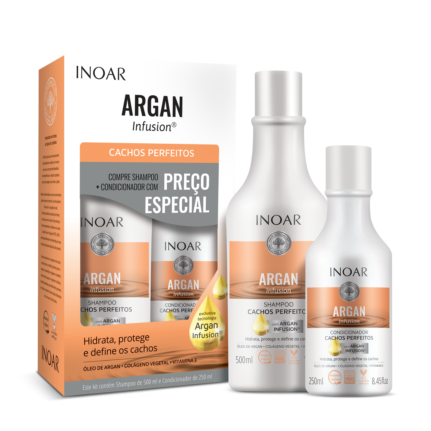 7908124400313_FRONT_CAIXA INOAR Argan Infusion Perfect Curls Duo Kit - banguotų ir garbanotų plaukų rinkinys 500 ml+250 ml - Image 1