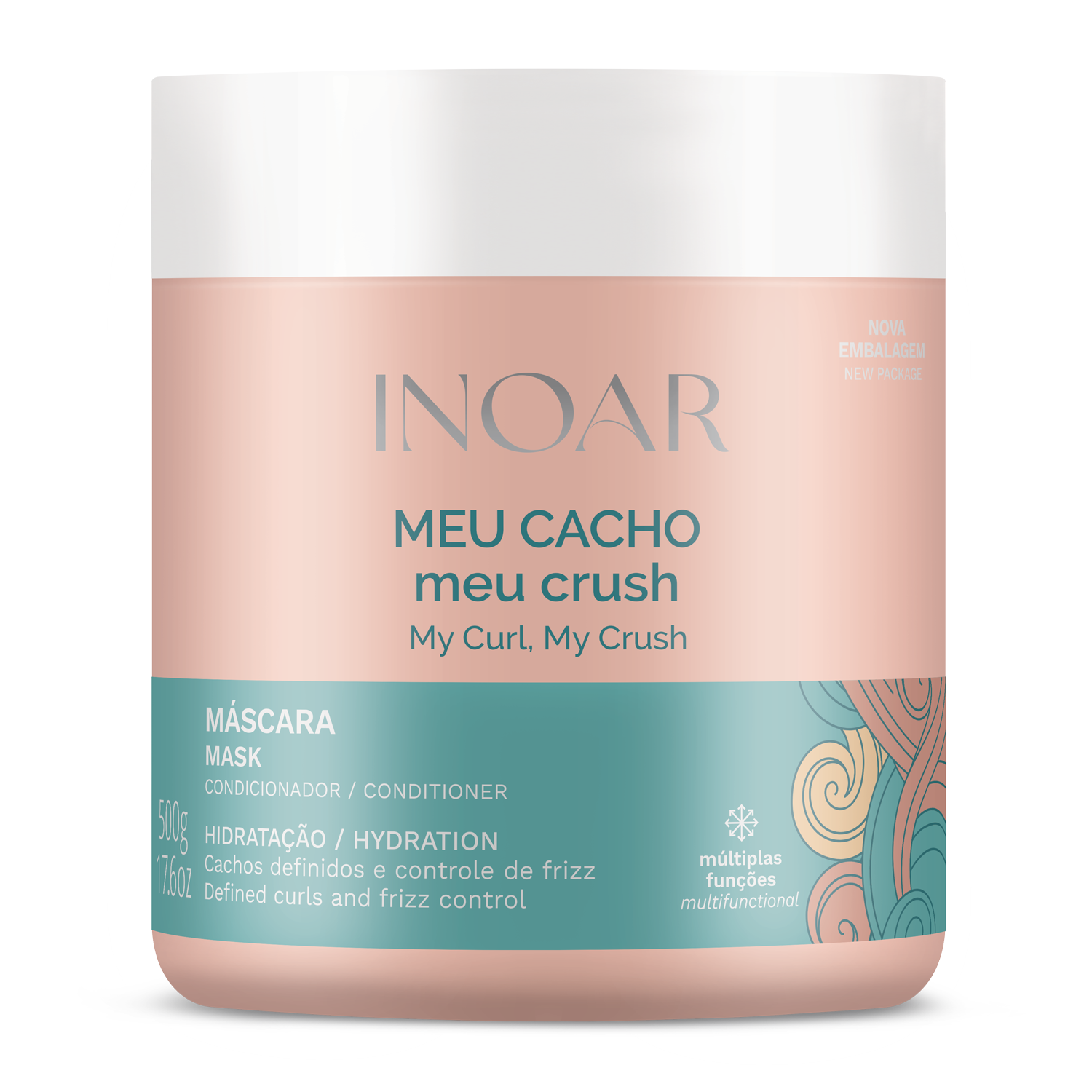 7908124407282_FRONT INOAR Meu Cacho, Meu Crush Mask - drėkinanti plaukų kaukė garbanotiems plaukams 500 g - Image 1