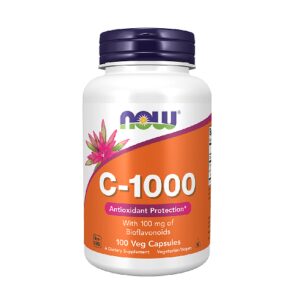NOW C-1000 vitaminas C 1000 mg su bioflavonoidais, 100 veganiškų kapsulių pakuotė