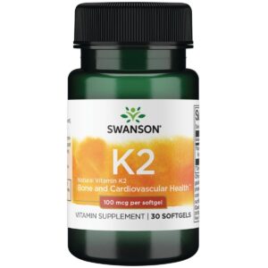 Swanson Vitaminas K2 100 mcg MK-7 kapsulės 30 vnt – natūralus maisto papildas