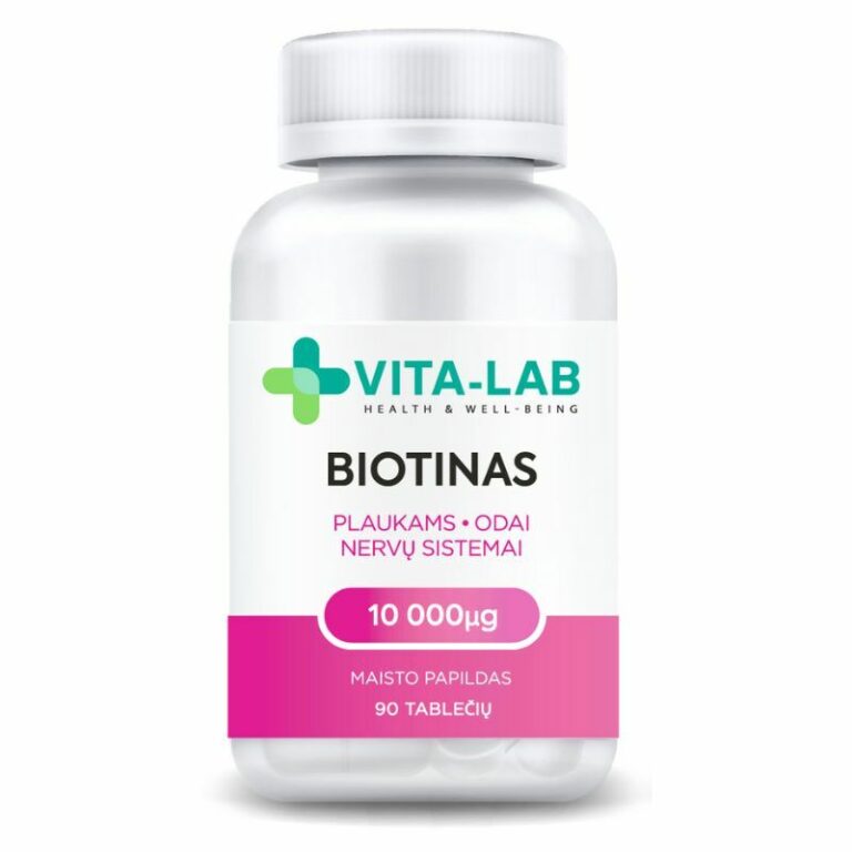 Vita-Lab Biotinas 10 000 mcg 90 tablečių maisto papildas plaukams odai ir nervų sistemai