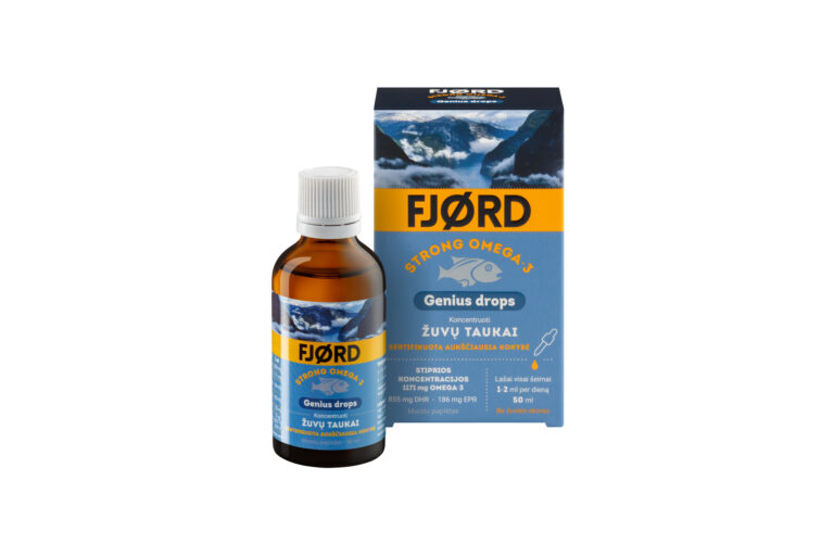 FJORD Strong Omega-3 Genius Drops 50 ml – omega-3 lašai su DHR ir vitaminu D šeimai