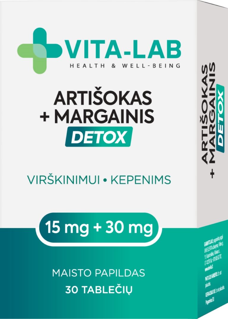 VITA-LAB DETOX Artišokas + Margainis maisto papildas kepenims ir virškinimui, 30 tablečių pakuotė