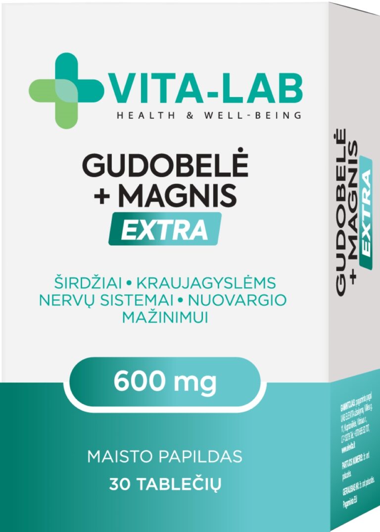 VITA-LAB EXTRA Gudobelė ir Magnis 600 mg, maisto papildas širdžiai ir nervų sistemai, 30 tablečių