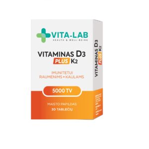 VITA-LAB Vitaminas D3 5000 IU su K2 200 mcg – 30 tablečių pakuotė
