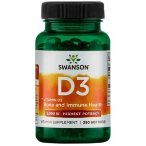 Swanson Vitaminas D3 5000TV su linų sėmenų aliejumi – 250 minkštų kapsulių