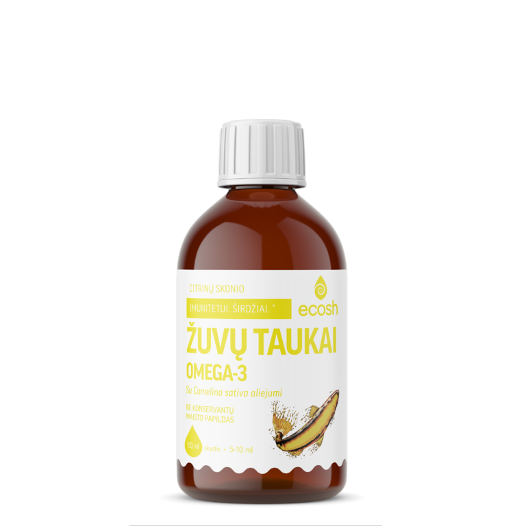 Ecosh žuvų taukai su Camelina sativa aliejumi, citrinų skonio, 150 ml