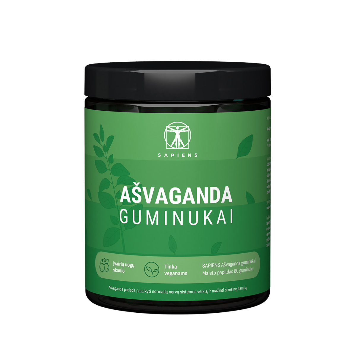 4779052390334 Guminukai Ašvaganda SAPIENS Ašvaganda guminukai, 60 guminukų - Image 1