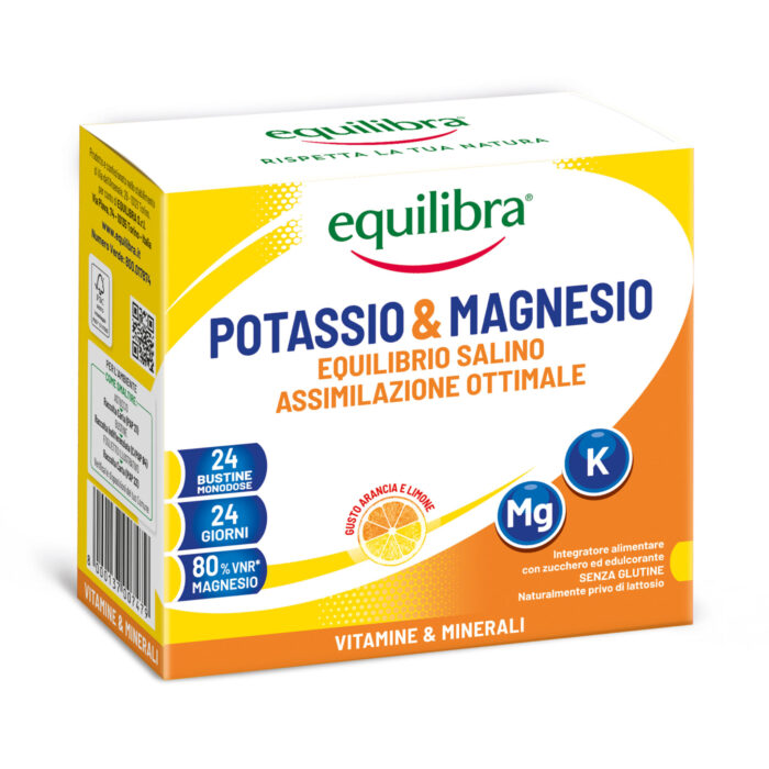 Equilibra-Kalis-Magnis-24-paketėliai Equilibra Potassium & Magnesium kalio ir magnio papildas, 24 paketėliai, apelsinų ir citrinų skonio