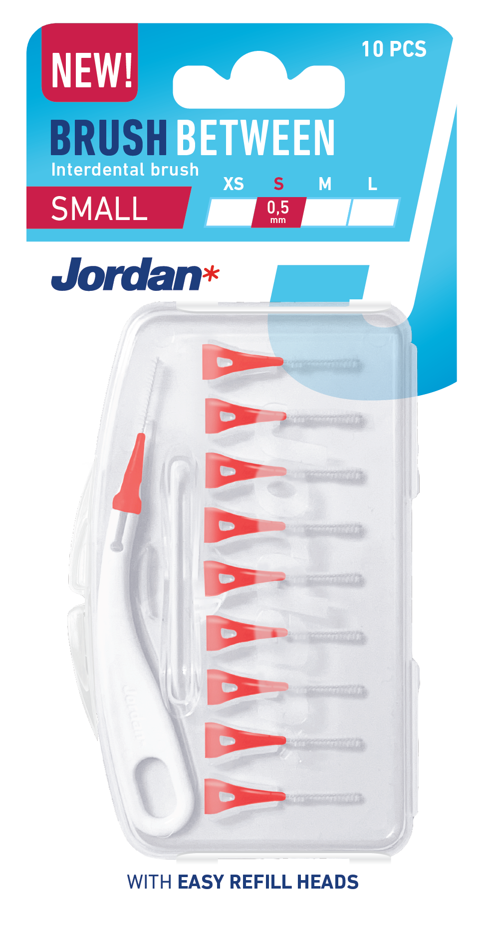 10000120176-SEP-TARPD-JORDAN-BRUSH-BETWEEN-S-05MM-N10-ORKLA-HEALTH-AS-1-10.png JORDAN „Clinic S“ tarpdančių šepetėliai, 0,5 mm. 10 vnt. - Image 1