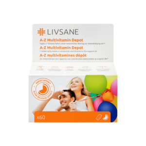 Livsane A-Z multivitaminų tabletės N60 pakuotė su 25 veikliosiomis medžiagomis – maisto papildas imuninei sistemai ir energijai