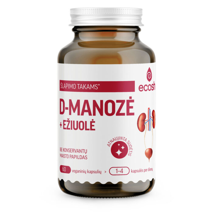 D-manozė-su-ežiuole-60-kaps-Ecosh ECOSH D-manozė su ežiuole 60 kapsulių – maisto papildas šlapimo takų sveikatai