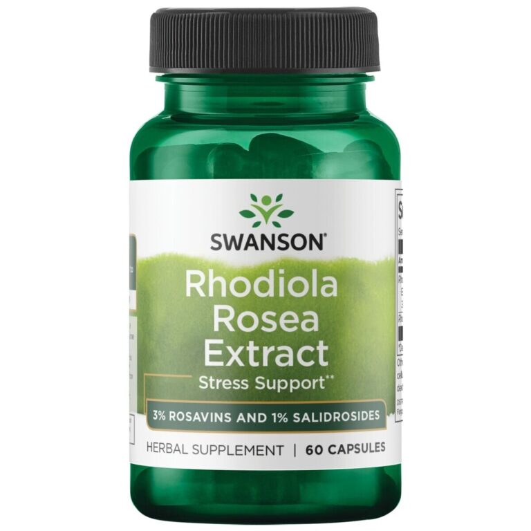 Rhodiola auksinė šaknis ekstraktas 60 kapsulių Swanson – rausvosios rodiolos šaknų ekstraktas su rosavinais