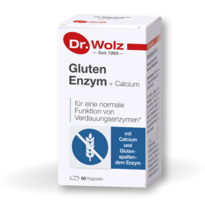 Dr. Wolz Gluten Enzym + Calcium maisto papildas, 60 kapsulių – palaiko normalią virškinimo fermentų veiklą.