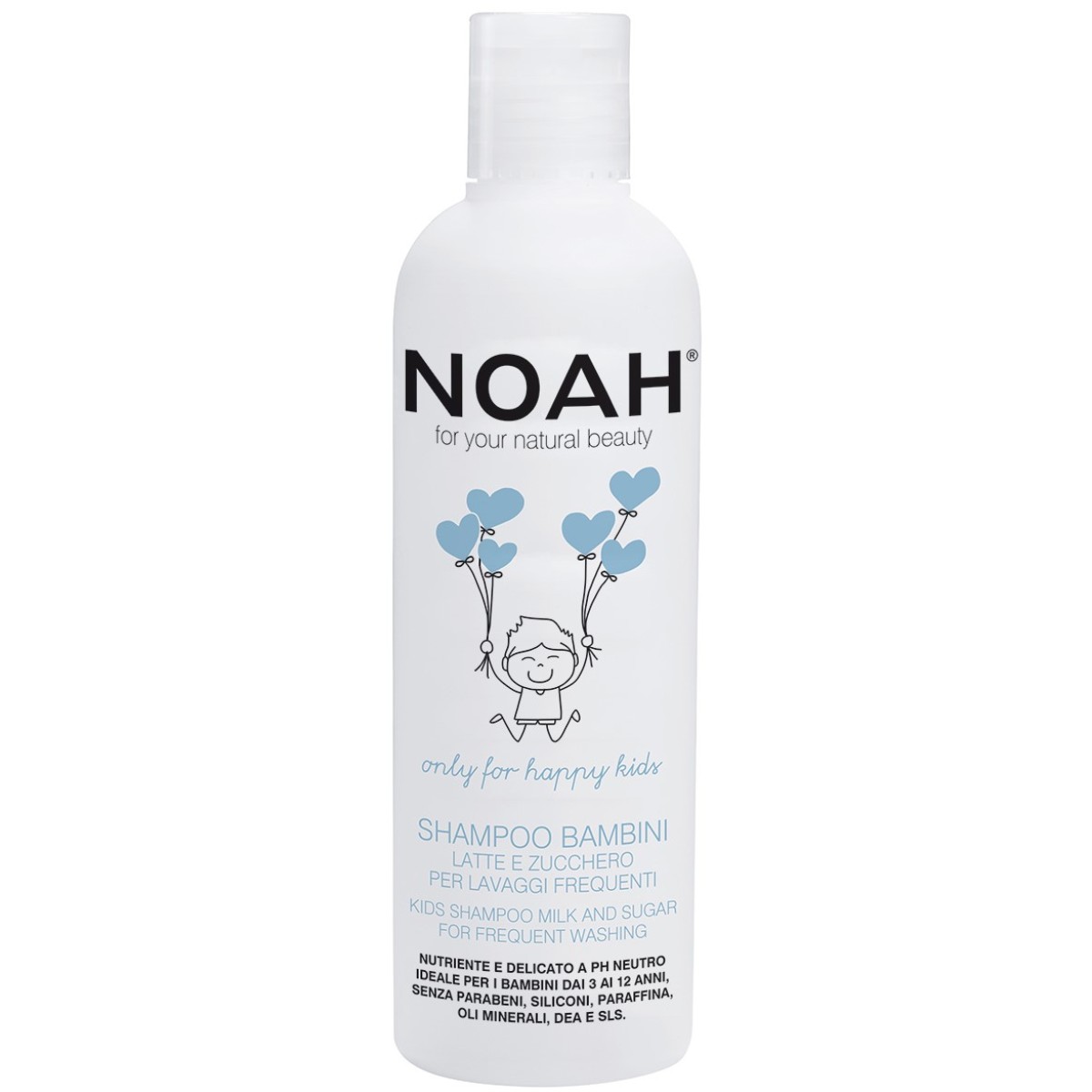 Kids-Shampoo-nutriente-e-delicato-a-ph-neutro-per-bambini-lavaggi-frequenti-NOAH-1200x1200 Noah vaikiškas maitinamasis šampūnas su pienu ir cukrumi dažnam naudojimui Kids Shampoo Milk And Sugar For Frequent Washing, 250 ml - Image 1