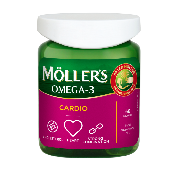 Moller-omega3-Cardio-sirdziai-cholesteroliui Möller’s Omega-3 Cardio 60 kapsulių – žuvų taukai širdžiai, kraujospūdžiui ir cholesterolio balansui