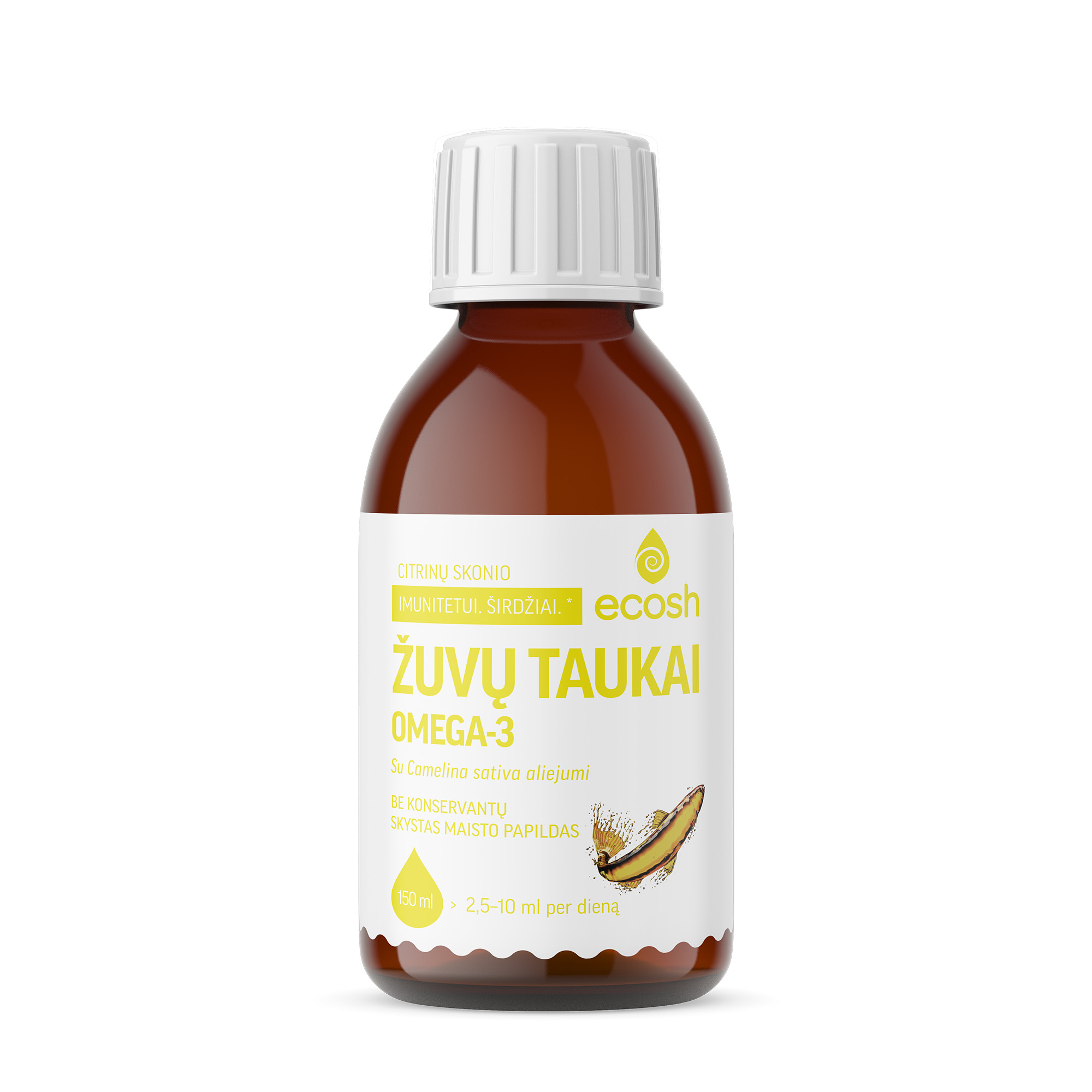 ŽUVŲ-TAUKAI_150ml ECOSH žuvų taukai su Camelina sativa aliejumi, apelsinų skonio, 150 ml - Image 1