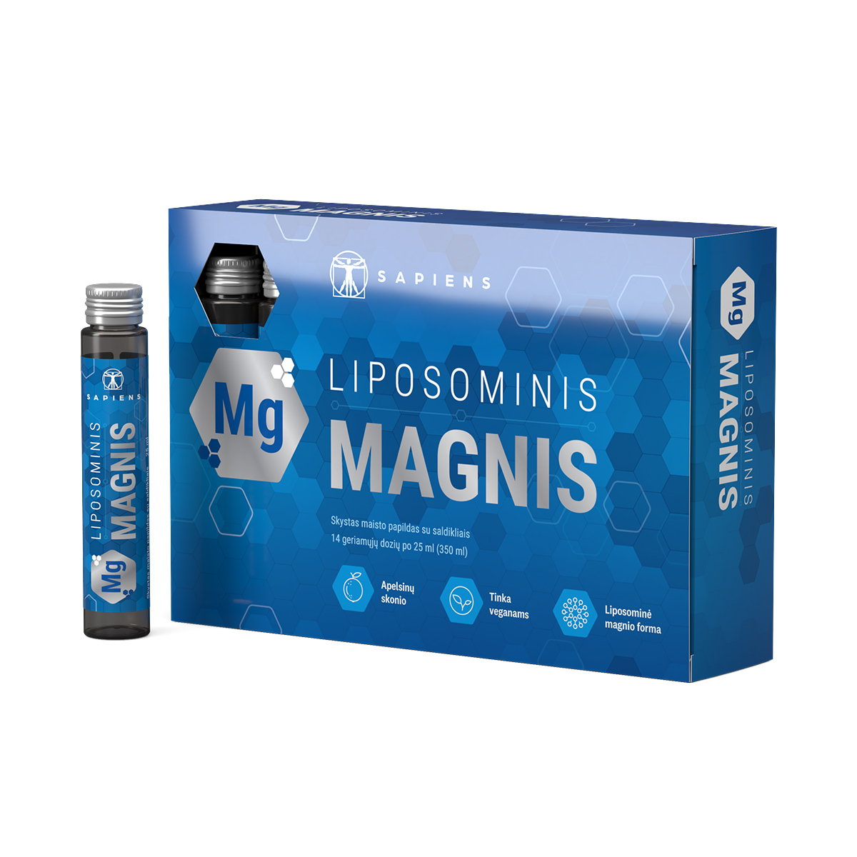 4779052390747 Liposominis magnis SAPIENS, maisto papildas LIPOSOMINIS MAGNIS shots, 14 geriamųjų dozių po 25 ml - Image 1