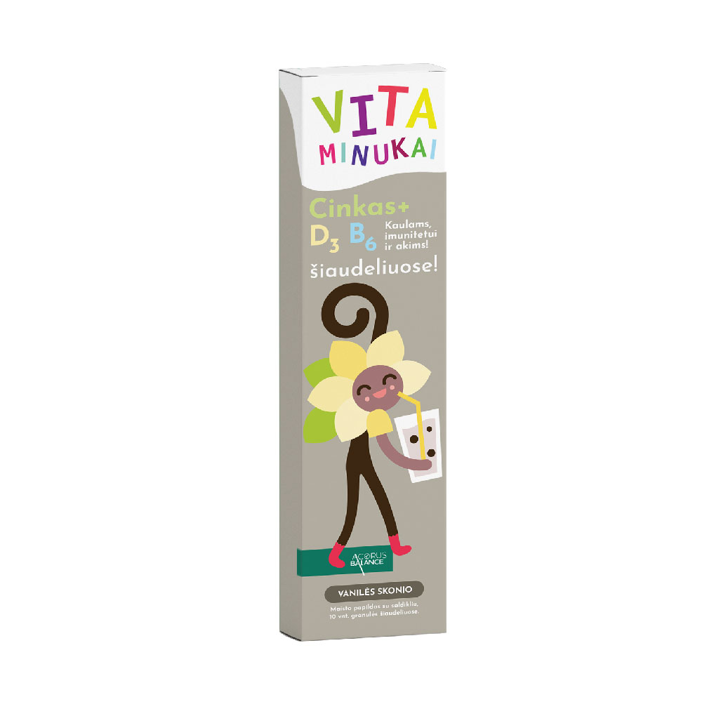 AB_vitaminukai_vanilės_šonu ACORUS BALANCE vitaminai šiaudeliuose su vitaminu D3 VITAMINUKAI, vanilės skonio , 10 vnt. - Image 1