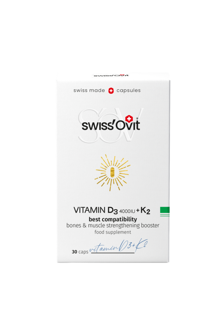 SwissOVIT vitaminas D3 4000 IU + K2 – papildas širdies, kaulų ir imuninei sistemai
