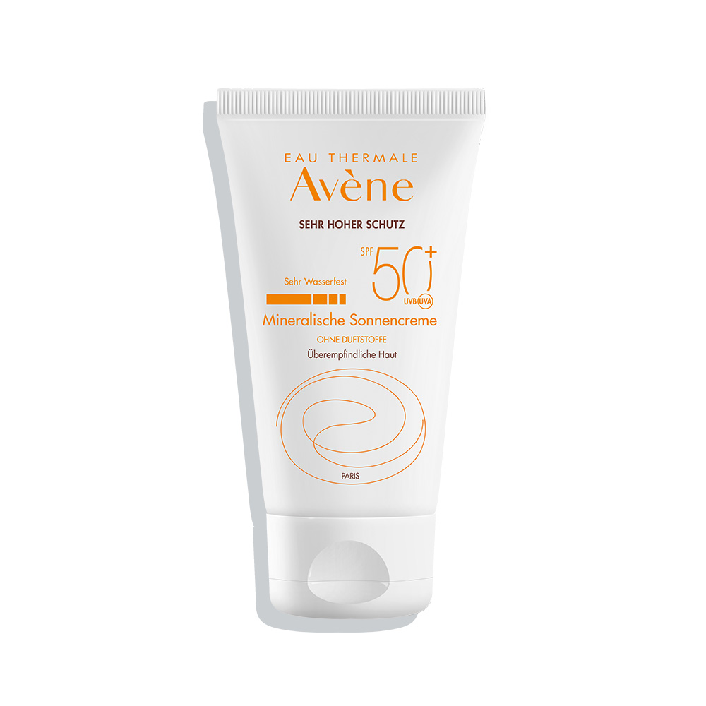 av_suncare_mineral-cream-50+_1_front_50ml_de_3282779355773_05874873 AVENE EAU THERMALE mineralinis apsauginis veido kremas SUN, SPF 50+, 50 ml - Image 1