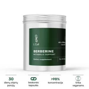 BERBERINAS L Cell 300 mg kapsulės – grynas berberino papildas svorio kontrolei ir širdies sveikatai