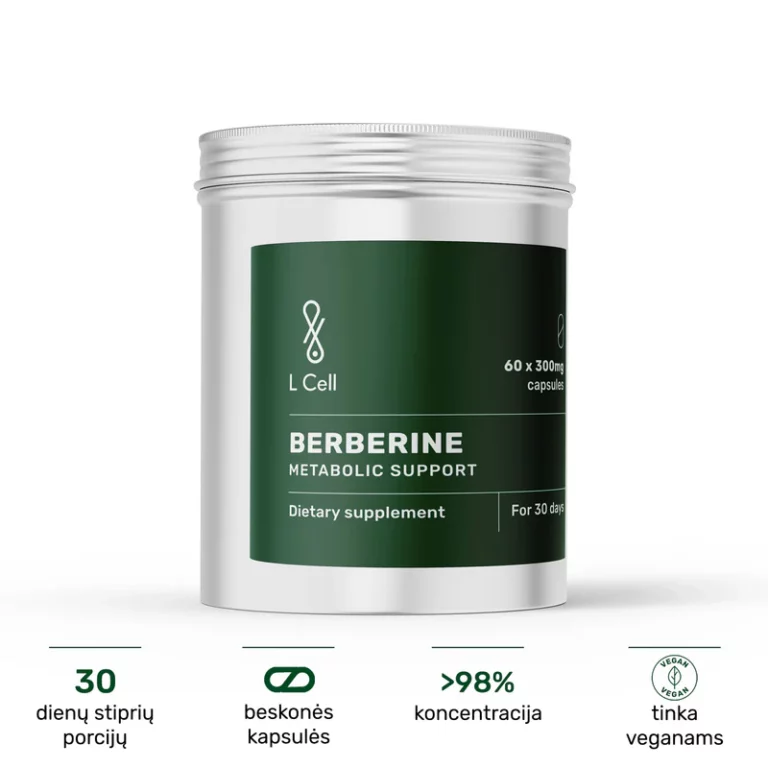 BERBERINAS L Cell 300 mg kapsulės – grynas berberino papildas svorio kontrolei ir širdies sveikatai