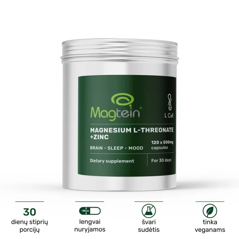 Magnio L-Treonatas L Cell 500 mg kapsulės – Magtein® papildas smegenų funkcijai, energijai ir raumenims