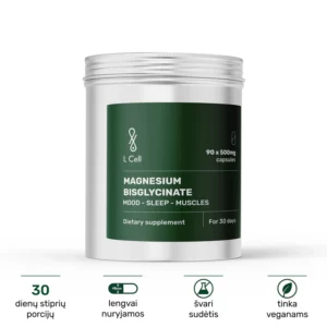 Magnio Bisglicinatas L Cell 500 mg kapsulės – papildas emocinei sveikatai, energijai ir raumenims