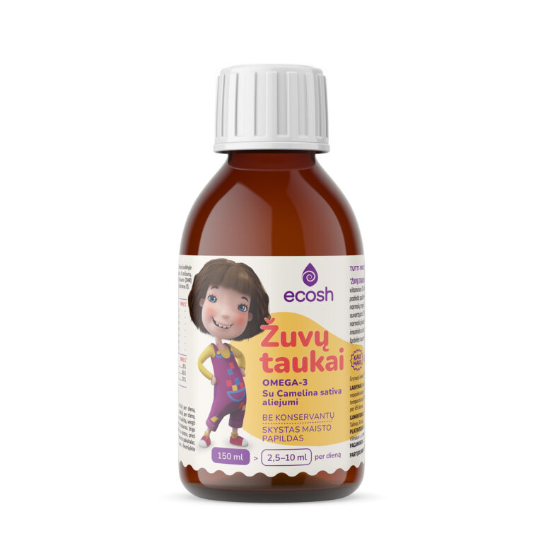 ECOSH KAKĖ MAKĖ omega-3 žuvų taukai vaikams ir šeimai 150 ml. Tutti Frutti skonio!