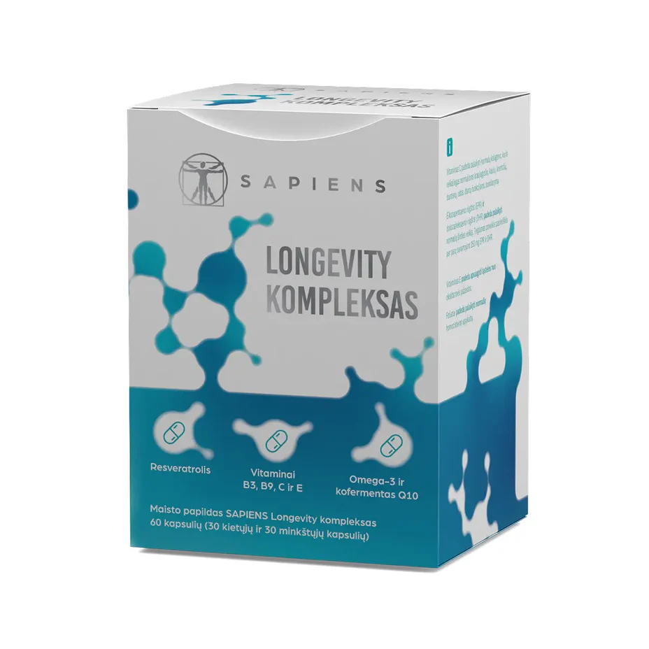 longevity kompleksas SAPIENS Longevity kompleksas, 60 kapsulių (30 kietųjų ir 30 minkštųjų kapsulių) - Image 1