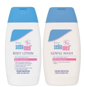 Sebamed Baby rinkinys kūdikio odos priežiūrai: losjonas 200 ml + švelnus prausiklis 200 ml