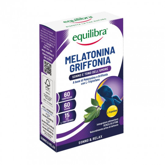 equilibra-maisto-papildas-melatoninas-grifonija-60-tableciu EQUILIBRA MELATONIN + GRIFFONIA miegui ir ramybei, 60 tablečių - Image 1