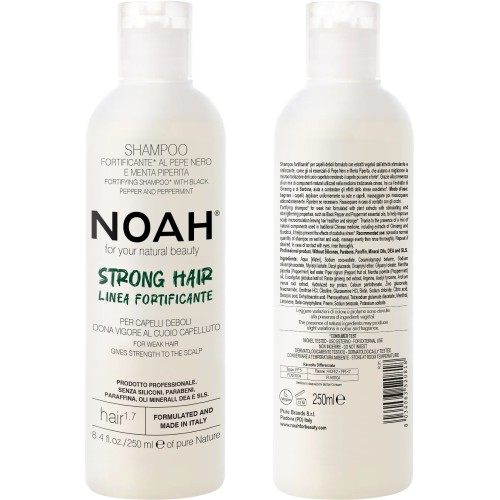 1.7 Shampoo Fortificante R.01 GRAFICA NUOVA-500x500 Noah plaukus stiprinantis šampūnas silpniems, slenkantiems plaukams 1.7. Shampoo With Black Peper And Pepermint, 250 ml - Image 1