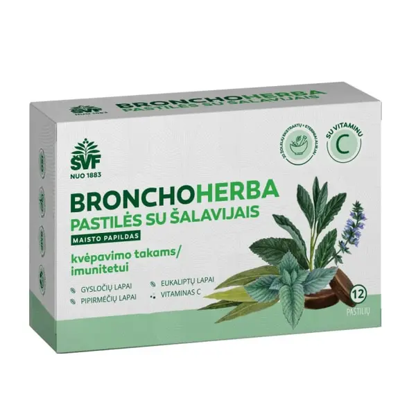 3eba7db51cb558bbf9b001a6ef95 ŠVF BRONCHOHERBA pastilės su šalavijais, 12 vnt. - Image 1