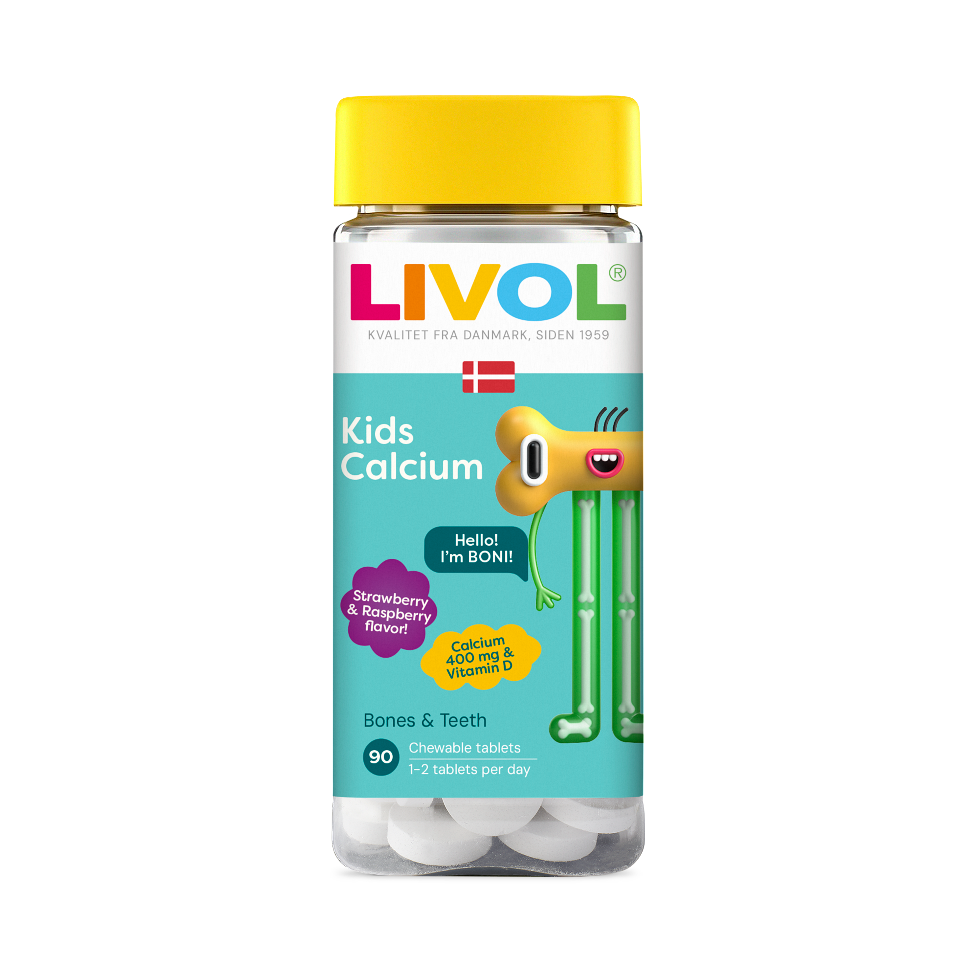 Livol_Kids_Calcium_N90_3 LIVOL Kids Calcium aviečių ir braškių skonio, 90 kramtomųjų tablečių - Image 1